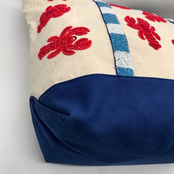 America & Beyond Cream and Blue Beaded Lobster Tote Bag - Picture 7 of 11